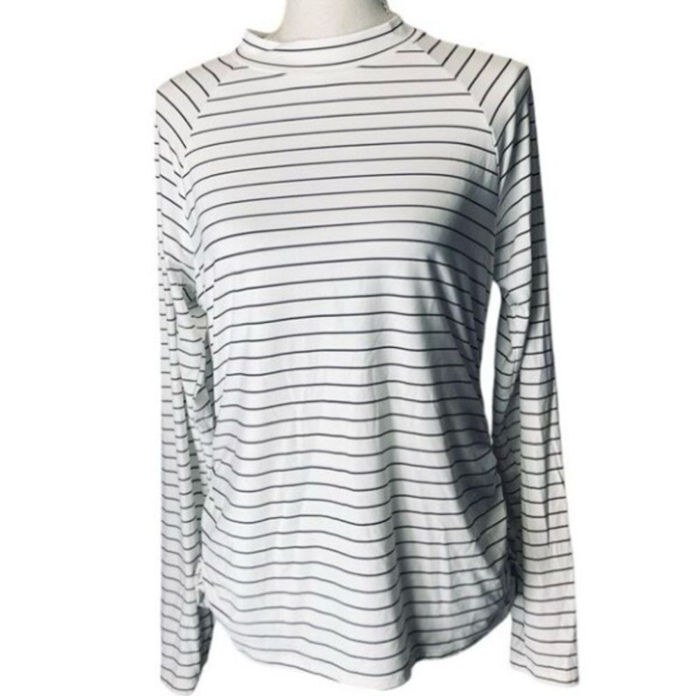 Calia Womens Black White Stripe Ruched Raglan Sleeves Top Size XL